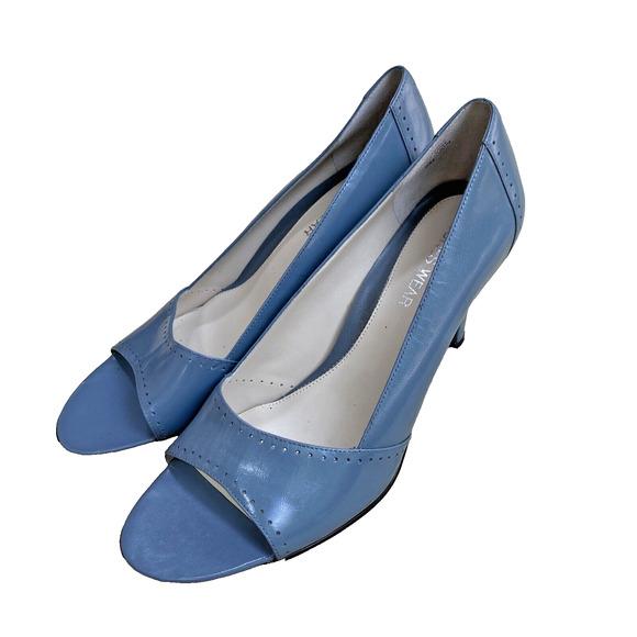 Jones Wear Open Toe High Heel Pumps Powder Blue Gray Classic Career US Size 9M - Picture 5 of 11